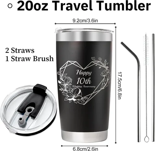 Miniatura 4 de Vaso personalizado con texto 9 diseños, 10 colores, vaso de viaje aislado al vacío con tapa y pajilla, regalo de agradecimiento personalizado