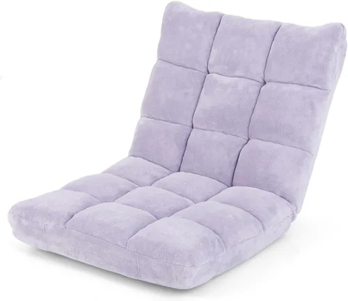 Miniatura 10 de COSTWAY Silla de suelo, sillas de videojuegos con soporte para el respaldo, ajustable de 14 posiciones, marco de acero aleado, forro polar coral