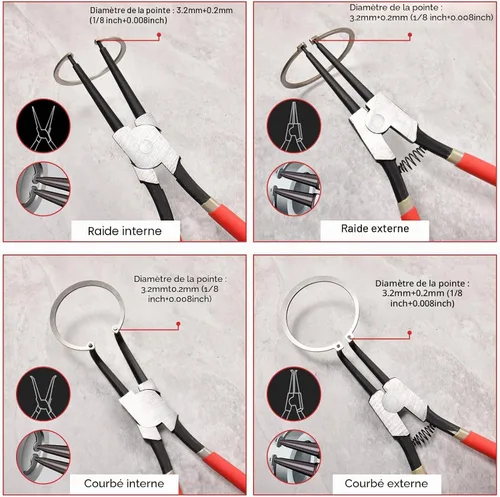 Miniatura 7 de Alicates de Anillo de Presión de 13 Pulgadas de Servicio Pesado Alicates de Circlip Externos Punta de Mandíbula Recta Diámetro 0.12" para Instalar