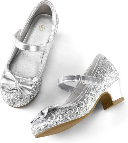 Miniatura 2 de K KomForme Mary Jane - Zapatos de vestir para niña, con purpurina de 1.5 pulgadas, tacón bajo, para boda, fiesta, princesa, zapatos para niños
