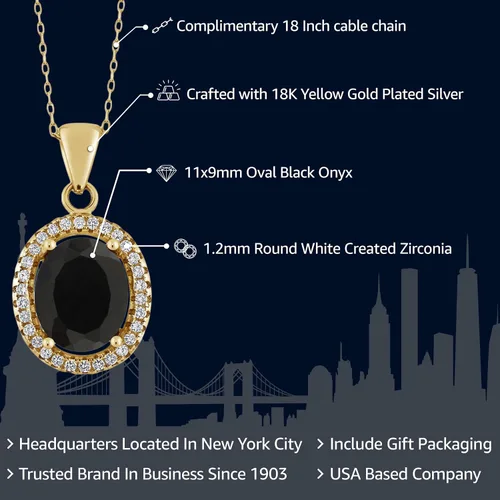 Miniatura 2 de Gem Stone King Collar con colgante de plata chapada en oro amarillo de 18 quilates de 0.433 x 0.354 in con piedra natal ovalada para mujer