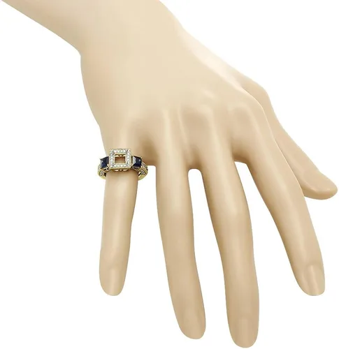 Miniatura 5 de Dazzlingrock Collection Anillo de compromiso semimontaje de diamante blanco redondo y zafiro azul princesa de oro de 18 quilates (sin piedra central)
