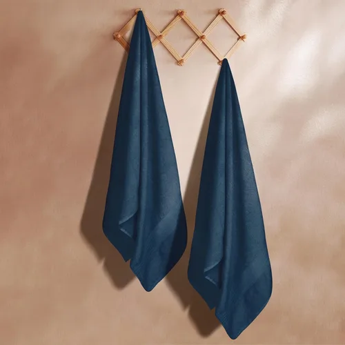 Miniatura 3 de GLAMBURG Sábanas de baño de algodón premium de tamaño grande, paquete de 2, 35x70 - 100% algodón puro - Ideal para uso diario - Ultra suave y Azul