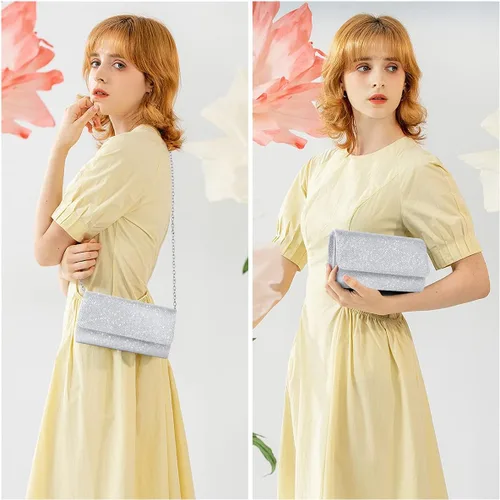 Miniatura 2 de OSDUE Bolsa de noche para mujer, bolsa de noche con purpurina brillante sobre con cadena desmontable para graduación, boda, fiesta, banquete y cita