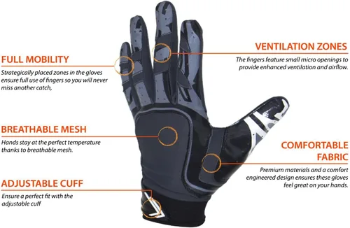 Miniatura 3 de Pure Athlete Guantes de fútbol con receptor ancho – Guantes de agarre adhesivo de élite, equipo de goteo para WR y espalda defensiva – Adultos