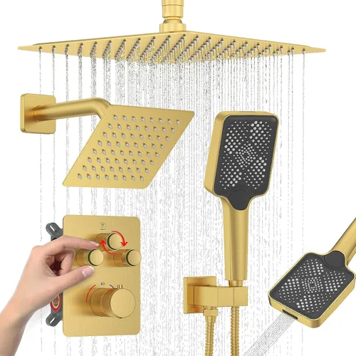 Miniatura 19 de IRIBER - Sistema de ducha de lluvia con cabezal de ducha fijo y de mano de alta presión