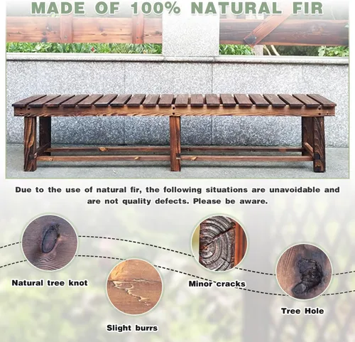 Miniatura 8 de Banco de Jardín al Aire Libre, Banco de Patio de Madera para 2 Personas, Banco Impermeable al Aire Libre Sin Respaldo, Bancos de Jardín Carbonized