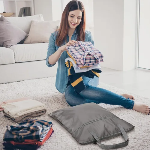 Miniatura 6 de 2 bolsas de lavandería de viaje impermeables con asa, bolsa de ropa sucia para viajes, cesta de lavandería colgante con dos bolsillos con Gris
