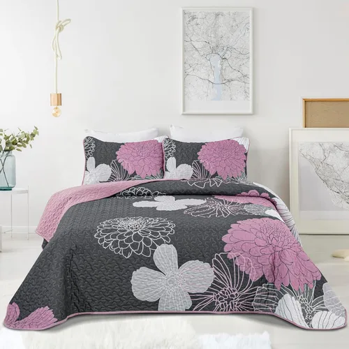 Miniatura 26 de Juego de edredón de 3 piezas con patrón floral azul marino, tamaño Queen, juego de ropa de cama reversible de microfibra con patrón de flores