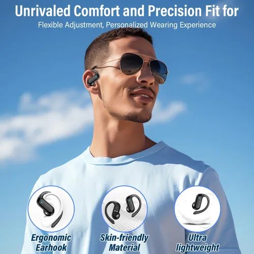 Miniatura 3 de Auriculares de oreja abierta, auriculares inalámbricos Bluetooth 5.4 con ganchos para los oídos, auriculares estéreo de alta fidelidad de 32 horas