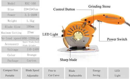 Miniatura 3 de CGOLDENWALL Cortador de tela rotativo eléctrico Tijeras Cortadora de tela Cortadora de tela Ideal para tela multicapa Papel de tela de cuero Hoja