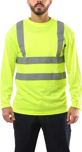 Kolossus Camisas de trabajo para hombre - Manga larga de alta visibilidad - Ropa de construcción - Reflectante - Bolsillos delanteros - ANSI Clase 2
