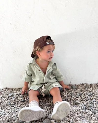 Miniatura 2 de FYBITBO Conjunto de camiseta de manga corta con botones de lino para bebé niño y niño pequeño