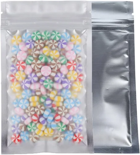 Miniatura 24 de 100 bolsas de sellado con cremallera resellables de papel metálico de color transparente esmerilado para ventana (negro, soporte 2 onzas)