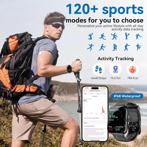 Miniatura 4 de Reloj inteligente con Alexa integrado, rastreador de salud HD de 1.83 pulgadas, llamadas/notificaciones Bluetooth, más de 120 modos deportivos, Negro
