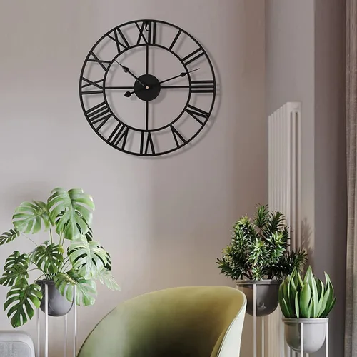Miniatura 8 de Reloj de pared de metal industrial europeo grande, números romanos retro, movimiento de cuarzo silencioso para sala de estar, cocina, decoración