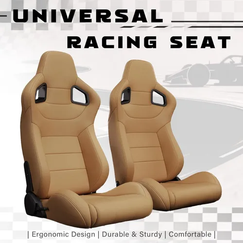 Miniatura 2 de 2 asientos universales ajustables de carreras con deslizadores dobles, asientos de cubo reclinables, 1 par de asientos deportivos para vehículos