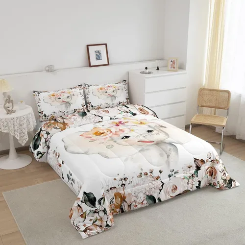 Miniatura 2 de Erosebridal Lindo juego de edredón con diseño de gatos, ropa de cama con temática de animales, edredón y juegos de ropa de cama de flores coloridas