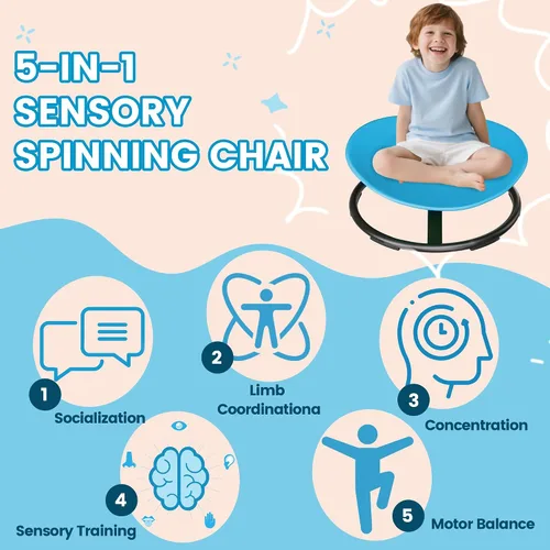 Miniatura 6 de Silla giratoria de tamaño grande de 21 pulgadas de largo x 19 pulgadas de ancho para niños autistas, silla giratoria sensorial para niños pequeños