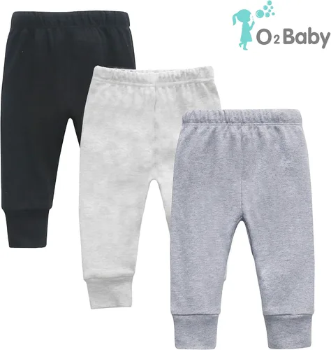 Miniatura 2 de O2 BABY Pantalones deportivos unisex de algodón orgánico para bebé, leggings para niños pequeños, paquete de 3 pantalones de gateo de 0 a 24 meses