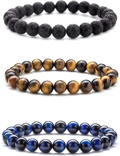 Miniatura 34 de Pulsera de triple protección, ojo de tigre malvado de ojo y obsidiana negra de 0.315 in, pulsera curativa para hombres y mujeres, pulsera curativa
