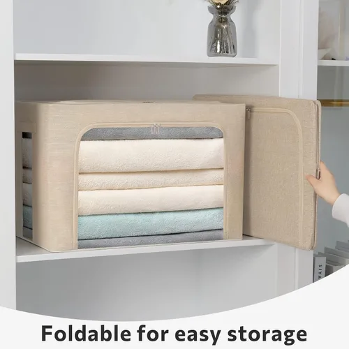 Miniatura 2 de FHSQX Paquete de 2 contenedores transparentes para almacenamiento de ventana con tela plegable Cajas de almacenamiento de tela para ropa Caja
