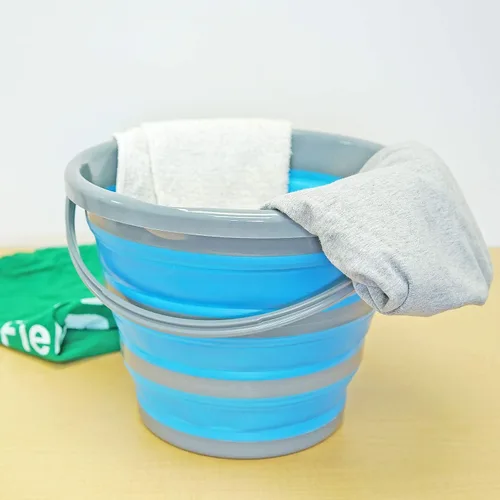 Miniatura 5 de Cubo plegable de silicona plegable de 2.65 galones, contenedor de almacenamiento azul duradero para camping, al aire libre, viajes y uso doméstico
