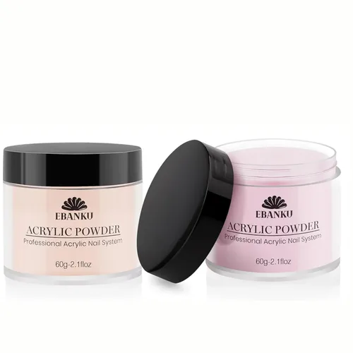 EBANKU Juego de polvo acrílico rosa nude, 2 colores de polvo acrílico profesional para extensión acrílica de uñas, tallado de uñas, de larga Desnudo/