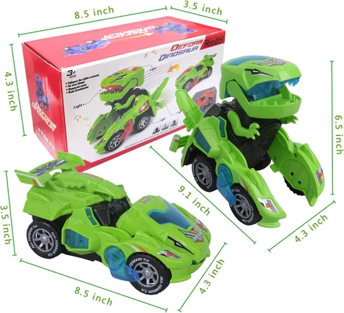 Miniatura 6 de Juguetes para niños de 3 a 6 años, juguetes de autos transformables con luz LED y música, juguetes de dinosaurio, regalos de cumpleaños para niños