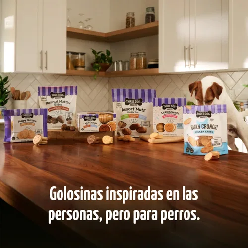 Miniatura 7 de Three Dog Bakery Lick'n Crunch Sandwich Cookies Premium, golosinas para perros sin sabores artificiales, algarrobo/mantequilla de maní