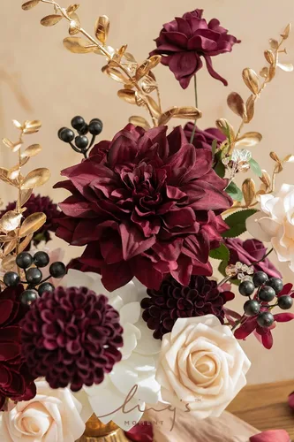 Miniatura 3 de Ling's moment Caja de Flores Falsas, Tallos de Follaje Artificial Falso, Rosas de Espuma, Gardenias, Bayas, Dalia de Seda, Flor de Tela para Centros
