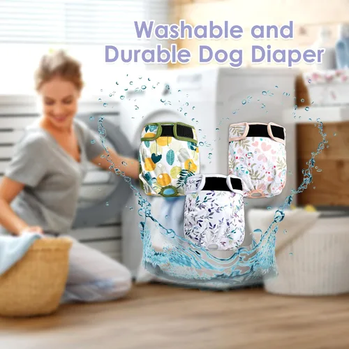 Miniatura 2 de Pañales Lavables para Perras Hembras Paquete de 3, Pañal Reutilizable para Perrita, Pañal para Perro Altamente Absorbente, Pañales Ajustables a