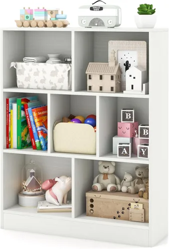 Miniatura 14 de HONEY JOY Organizador de almacenamiento de juguetes para niños, gabinete de almacenamiento de piso de madera de 10 secciones, baúl de juguetes