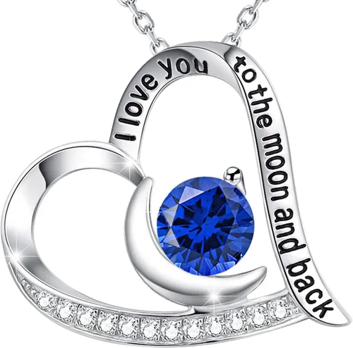 ELDA & CO. Collar con texto en inglés "I Love You to the Moon and Back" de plata de ley 925 con piedras natales de octubre y noviembre, collar de