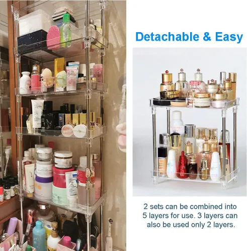 Miniatura 7 de QIYUSHRY Organizador de baño, organizador de encimera, transparente, 3 niveles, organizador de cuidado de la piel, estante de esquina de acrílico