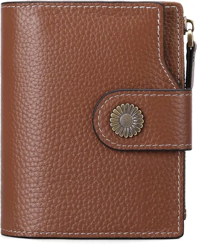 Miniatura 16 de FALAN MULE Cartera pequeña para mujer, de piel, plegable, compacta, pequeña, con bloqueo RFID, amarillo, antiguo (Antique Yellow), Cartera Rfid