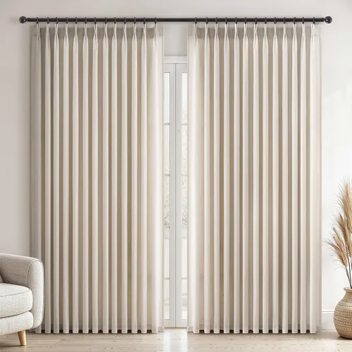 Miniatura 40 de Topfinel 2 paneles de cortinas plisadas de lino beige y blanco de 63 pulgadas de largo, para dormitorio y sala de estar, cortinas semitransparentes