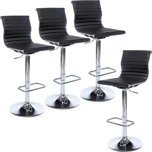 Miniatura 24 de LZAREAL Juego de 2 taburetes de bar de metal con altura ajustable, diseño moderno de piel sintética blanca sin brazos con base cromada para isla