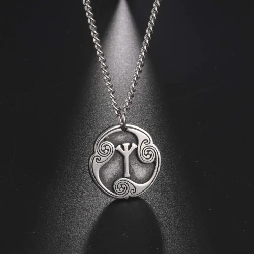 Miniatura 4 de TEAMER Collar con colgante de amuleto de acero inoxidable de 24 runas de los vikingos nórdicos, joyería con símbolo de la suerte y la bendición