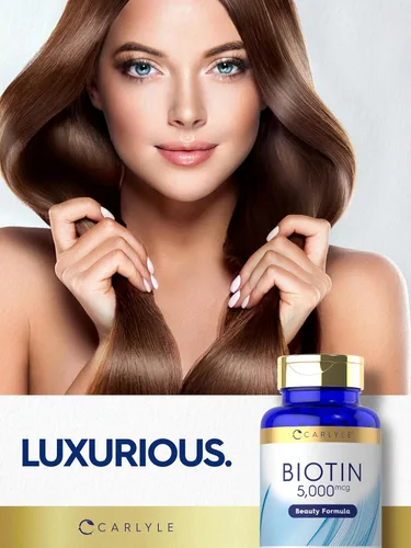 Miniatura 6 de Carlyle Biotin 5000mcg 360 tabletas vegetarianas Suplemento de fórmula de belleza para cabello, piel y uñas Sin OMG, sin gluten