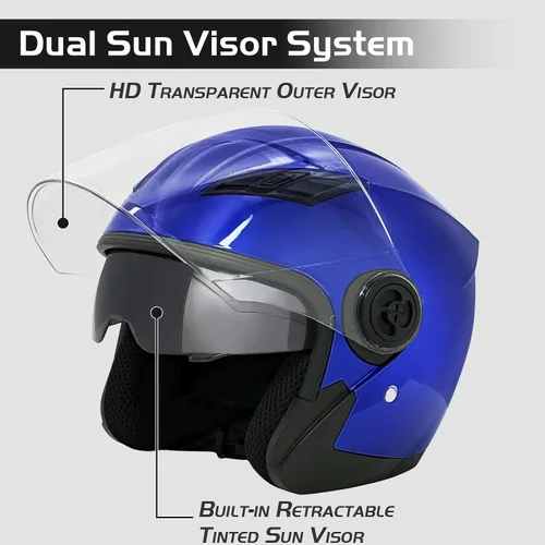 Miniatura 2 de SanQing Casco de motocicleta de cara abierta 3/4 aprobado por DOT con doble visera solar unisex para adultos para scooter, crucero, chopper