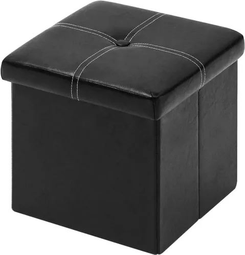 B FSOBEIIALEO Otomana de almacenamiento con cuero sintético plegable pequeña cuadrada reposapiés mesa de café negra 11.8"X 11.8" X 11.8"