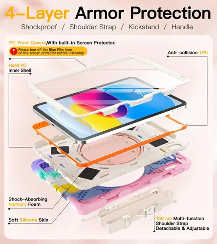 Miniatura 6 de BRAECN Funda para iPad (A16) de 11ª/10ª generación de 11 pulgadas/10.9 pulgadas 2025/2022, funda de silicona resistente con protector de pantalla