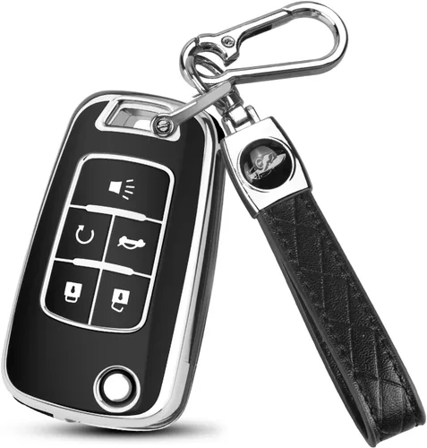 Miniatura 15 de QBUC Funda para llavero Chevy con llavero para Chevrolet Equinox Buick Camaro Cruze Malibu Impala Sonic Protección completa (negro/azul)