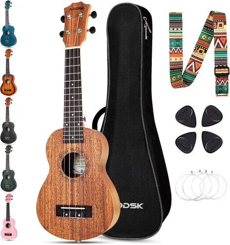 Miniatura 21 de AODSK Ukelele negro de concierto para principiantes de 23 pulgadas con correa para bolsa de concierto, cuerda de nailon, 4 púas, regalo de vacaciones