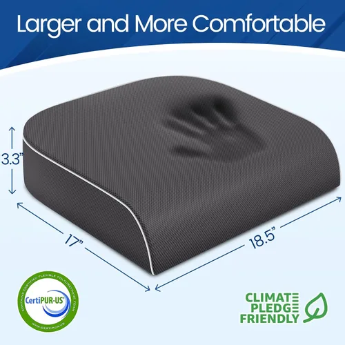 Miniatura 2 de SweetSlubr Cojín de asiento para aliviar el dolor de coxis, cojín para silla de oficina, cojín de espuma viscoelástica grande con funda Gris