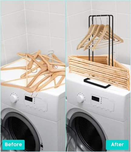 Miniatura 2 de Soporte apilador de almacenamiento, soporta hasta 110 perchas de alambre para ropa de lavandería, armario, ahorro de espacio, organizador portátil