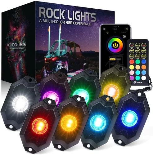 Miniatura 8 de Xprite - Kit de luces LED RGBW con Bluetooth y control remoto inalámbrico, luces de neón multicolor para vehículos, luces para ruedas y bajos