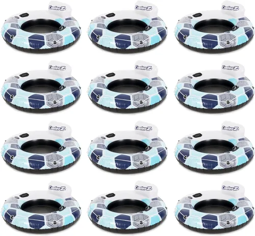 Miniatura 13 de Bestway 15496 CoolerZ Rapid Rider Inflatable River Lake Pool Inner Tube Float with Built in Backrest and Wrap Around Grab Rope, Blue Hexagon