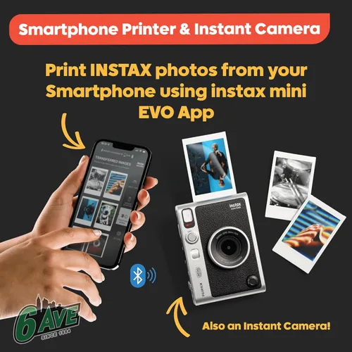Miniatura 6 de Fujifilm Instax Mini EVO Hybrid Cámara instantánea (negra) con paquete de película instantánea Instax-Mini Twin de 40 hojas + tarjeta de memoria